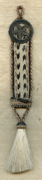 Wonderful Ca 1890's Cowboy Watch Fob in woven Horsehair & Engraved Silver.