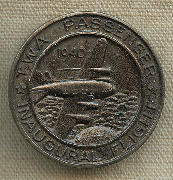 Beautiful 1940 TWA Stratoliner Inaugural Flight Souvenir Medal