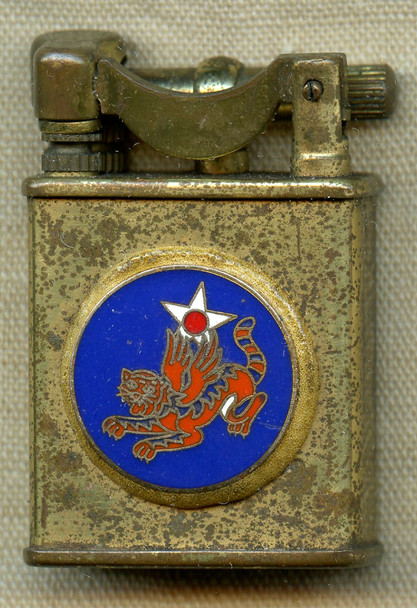 WWII 14th Air Force Brass Swing-Arm Lighter with Flying Tiger Insignia