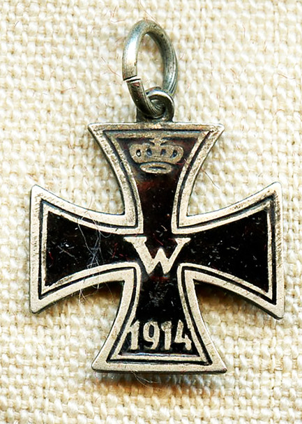 Lovely Little Iron Cross Charm in Enameled Tombak Early WWI