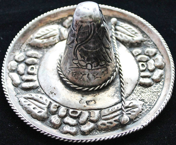 Wonderful, Early 20th C. .900 Silver Sombrero Pin Tray or Paper Weight Engraved 'MEXICO'