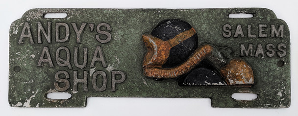 Absolutely Wonderful 1950s Plate Topper for Andy's Aqua Shop in Salem MA in Aluminum