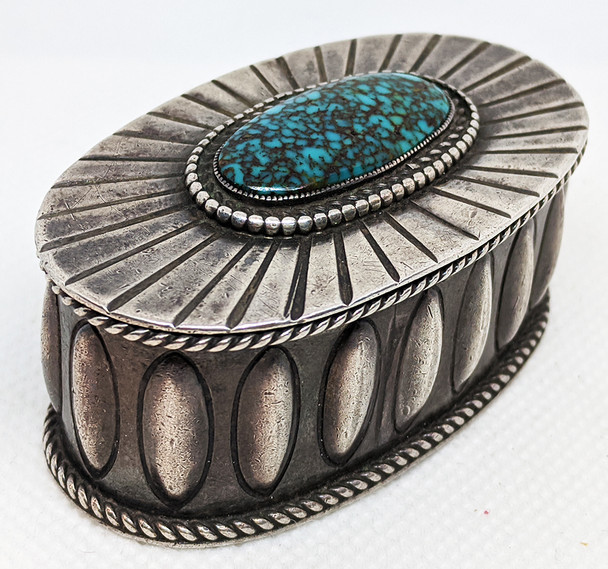 Antique Navajo Silver Box ca 1920's - 30's, with Stunning Godber-Burnham Turquoise