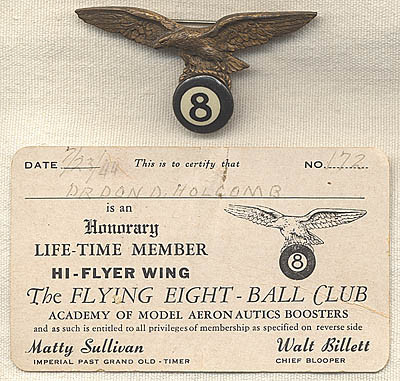 1944 Flying Eightball Club Wing & Membership Card of Dr. Don D.Holcomb
