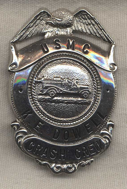 Korean War USMC Crash Crew Badge Named to K.E. Dowell