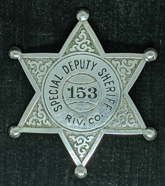 Nice Old 1910s-1920s Riverside Co CA Special Deputy Sheriff 6 pt Star Badge by Chipron