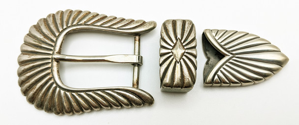 Beautiful Vintage Large Heavy 3 - Piece Ranger Belt Buckle Set by Douglas Magnus Santa Fe