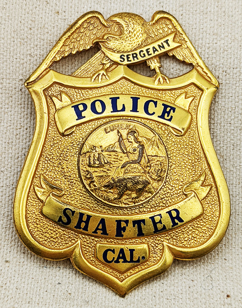 Beautiful Old 1930s-1940s Shafter CA Police Sergeant Badge by LAS&S on old LARSC DIE