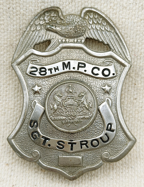 Rare Late 1940s PA National Guard 28th Military Police Co Badge ID'd to Srgt Stroup