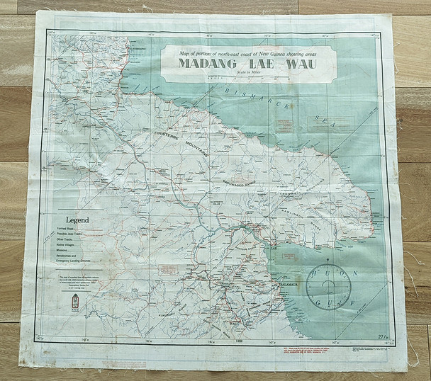 Rare WWII USAAF 5th Air Force Pacific Cloth Escape Map of New Guinea from 1943