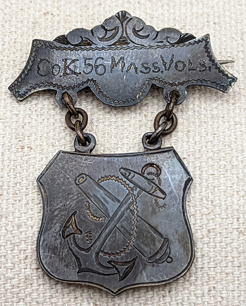Beautiful Ca 1900 Sterling CW Veteran Suspension Badge 9th Corps Co K 56th Mass Volunteers