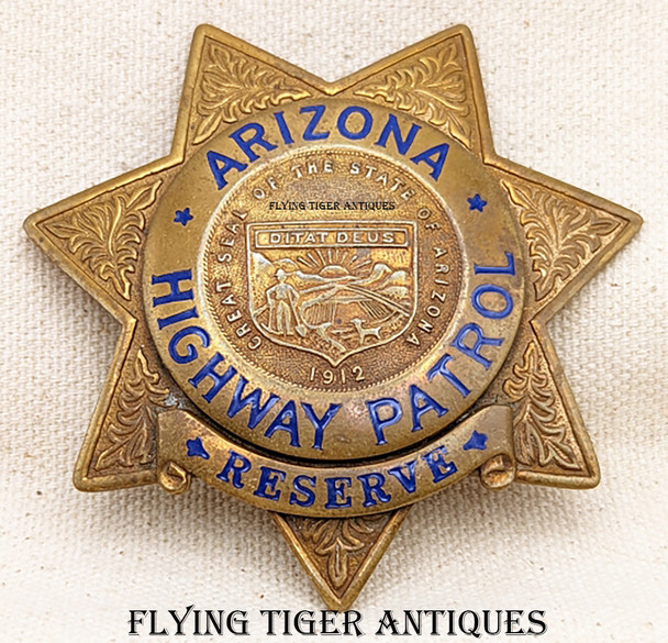 Great 1940s Arizona Highway Patrol Reserve Badge by LA Stamp & Staty