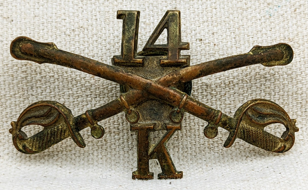 Nice US Army M1895 14th Cavalry Troop K Enlisted Hat Badge