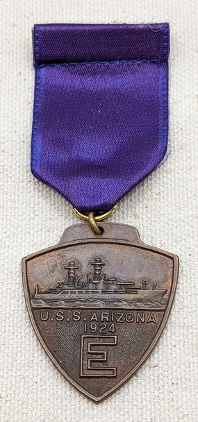 Rare 1924 USS Arizona E for Efficiency Medal in Bronze Probably not the original Ribbon