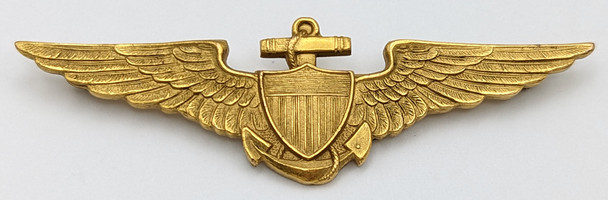 Gorgeous ENGRAVED WWI USN Pilot Wing of Naval Aviator # 1141 Alton L. Kolpien in Gilt Bronze