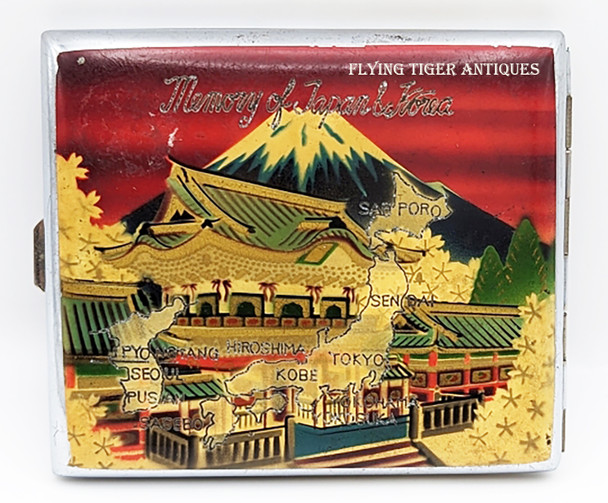 Nice Korean war era Memory of Japan & Korea Cigarette Case with Mt. Fuji scene & Map