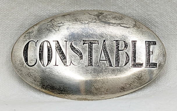 Great Old 1870s Hand Engraved Silver Oval Constable Badge with T Pin