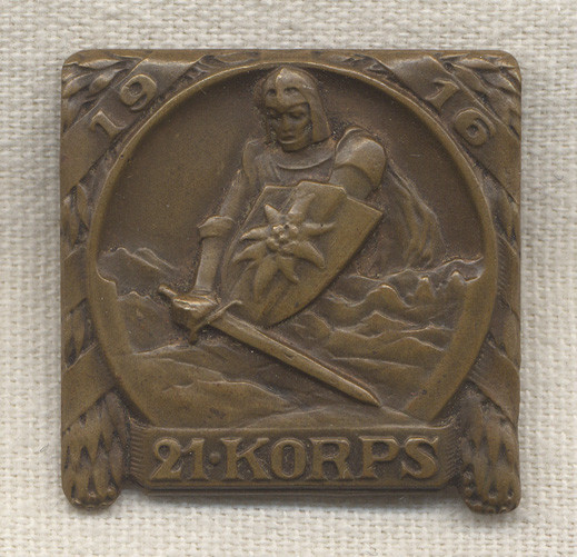 Rare WWI 1916 Dated 21st Army Korps Austrian Mountain Troops Badge