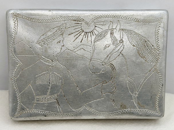 Wonderful WWII 1944 Soviet Cossack POW Made Aluminum Cigarette Case from Stalag 366 in Sedlez/Siedlc