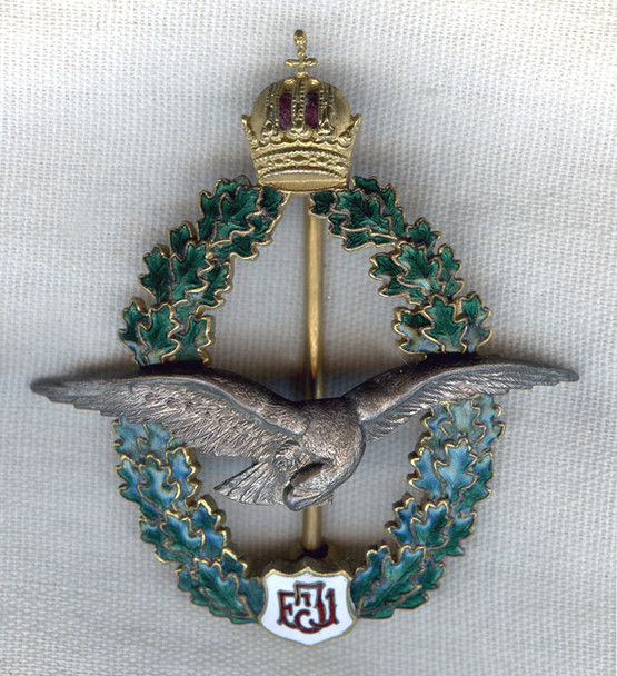 Beautiful M1913 WWI Austrian Pilot Badge Made in 1930s for Veteran or Prior Service Wear by Rothe