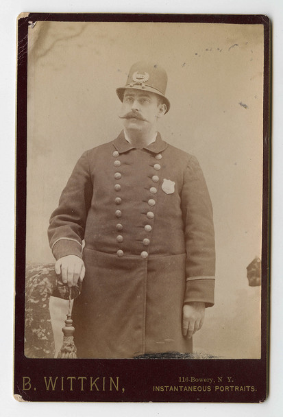 Late 1880s New York City Municipal Police Officer Cabinet Photo Taken in The Bowery New York