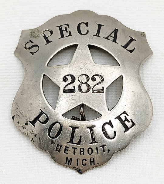 Large WWI era 1910s Detroit MI Large Special Police Circle Cut Out Star Badge #282