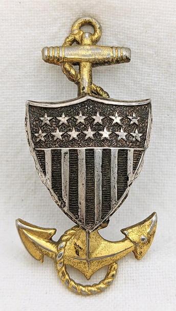 Unique Oversize 1930s-Early WWII USCG CPO Hat Badge Made Frome a Warrant Officer Hat Badge!