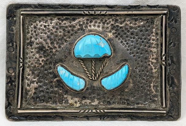 1960s Vietnam War era Native American Zuni Silver & Turquoise Buckle with Airborne Paratrooper Badge