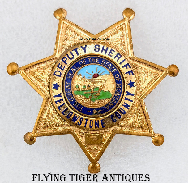 Nice Old 1960s Yellowstone Co MT Deputy Sheriff Badge by Ent-Rovin with Great Duty Wear