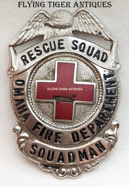 Ext Rare ca 1936 Omaha NE Fire Dept Rescue Squad Squadman Badge