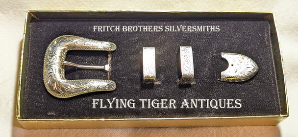 Beautiful Old 1950s  -1960s Fritch Brothers 1" 4 Piece Ranger Belt Buckle Set in Original Box