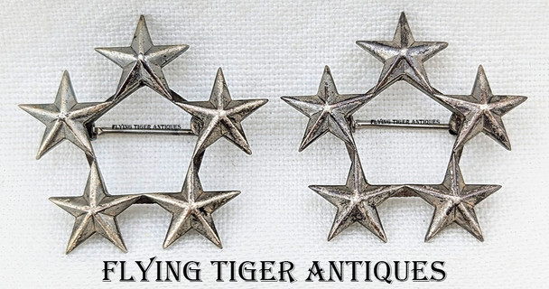 Ext Rare WWII US Army 5 Star General of the Army Collar Insignia Pair in Sterling Silver