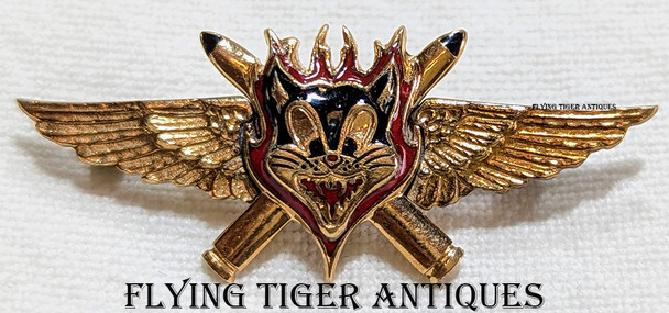 Extremely Rare WWII USN VF-13 Black Cats Squadron Pin in 10K Gold for Officers / Pilots