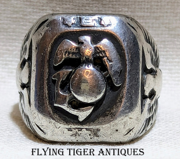 Wonderful Salty USMC 1920s-30s China Marine Sterling with Droop Wing EGA sz 8.25 by Kinney