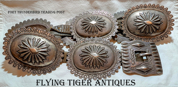 Huge Heavy ca 1890s Navajo Silver Concho Belt 7 Conchos & Buckle