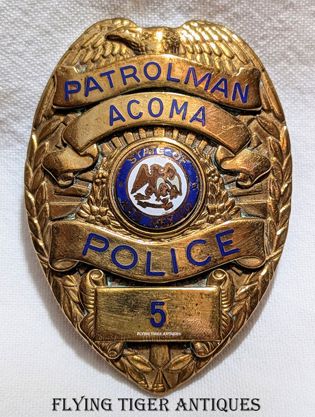 Mid-1960s Acoma Pueblo NM Police Patrolman Badge # 5 by Blackinton