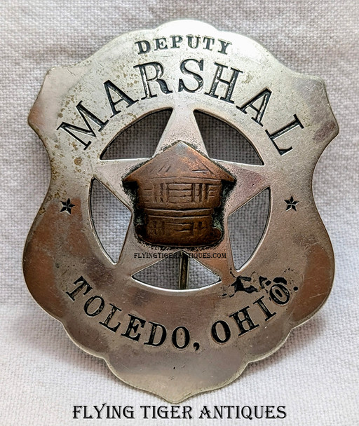Beautiful Large ca 1900 Toledo OH Deputy Marshal Circle Cut Out Star Shield Badge
