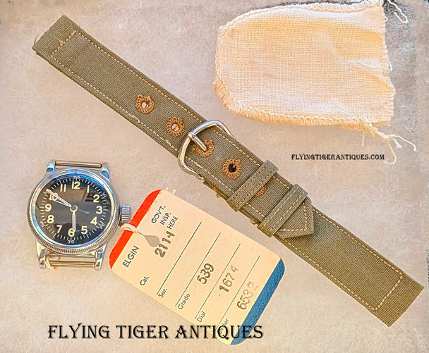 Mint WWII 1945 USAAF Type A-11 Watch by Elgin with original Tag & Bag & NOS Wristband
