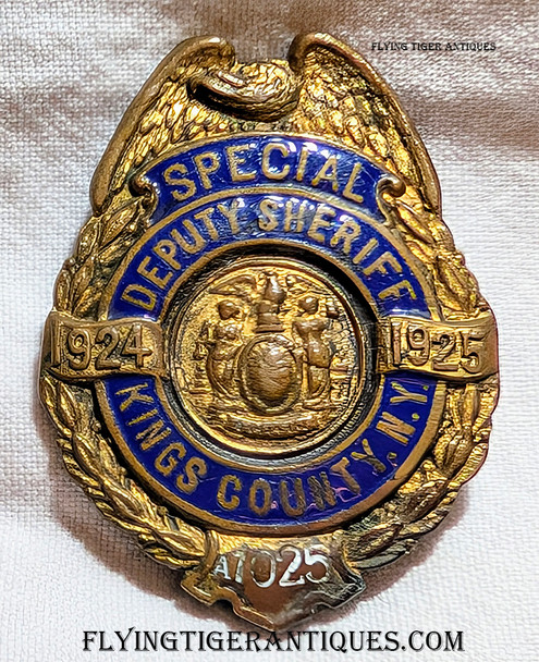 Beautiful 1924-1925 Kings Co NY Special Deputy Sheriff Badge # A 1025