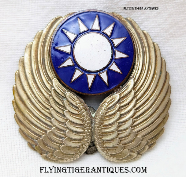 Ca 1940 Chinese AF NCO Enlisted Pilot Visor Hat Badge Worn by AVG Flying Tigers Enlisted Ranks