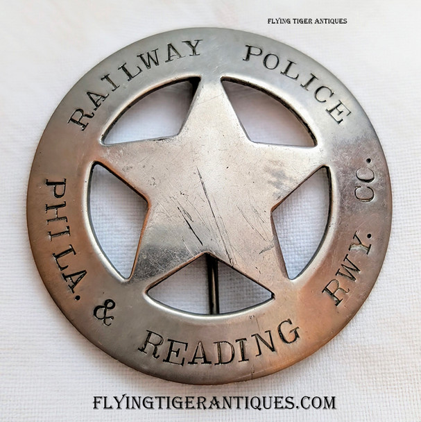Wonderful Large 1870s-1890s Philadelphia & Reading Railway Police Circle Star Badge Hand Stamped