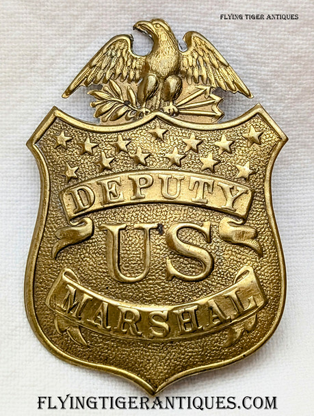 Great Old 1880s-1890s Chief Deputy US Marshal Badge in Gilt Stamped Brass