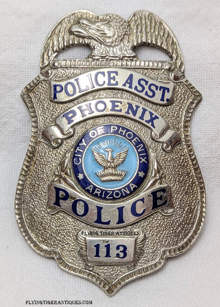 Rare ca 1970 Phoenix AZ Police Assistant Badge # 113 by Entenmann Rovin