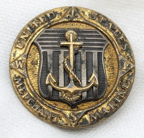 WWII US Merchant Marine Officer Collar Insignia in Gilt Silver by A.E. Co