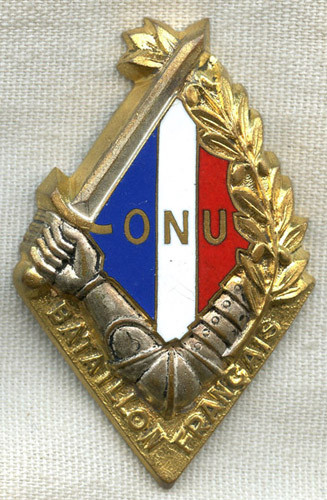 Scarce Numbered Korean War French United Nations Battalion (ONU Bataillon Francais) Badge