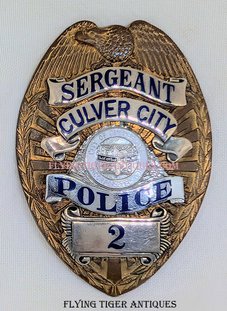 Wonderful 1930s-1940s Culver City CA Police Sergeant Badge #2 by Entenmann