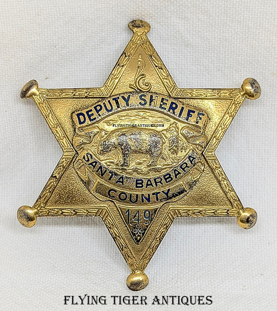 Beautiful Late 1940s Santa Barbara Co CA Deputy Sheriff Badge # 149 by LAS&SCO