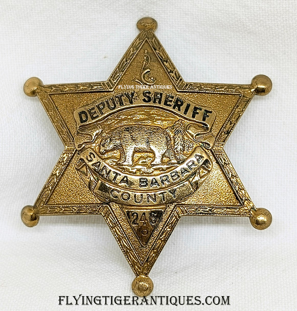 Nice circa 1950s Santa Barbara Co CA Deputy Sheriff Badge # 246 by LAS&SCO