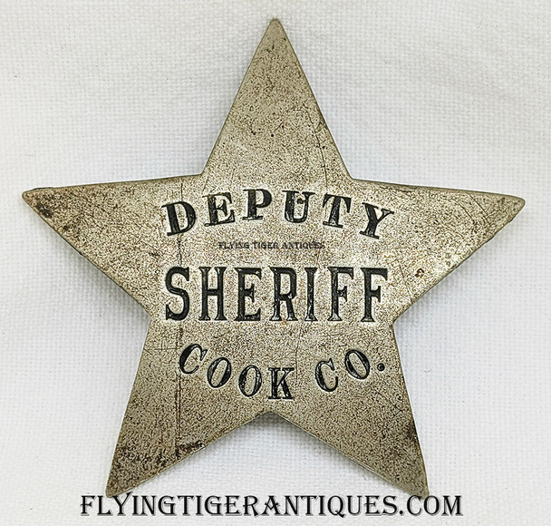 Great Old 1880s 1st Issue Cook Co Il Deputy Sheriff 5pt Star Badge Fabulous Patina