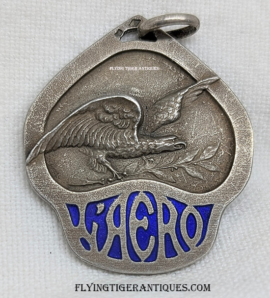 Beautiful Early WWI ca 1915 – 1916 Enameled Silver French L’ AERO Pendant with Eagle